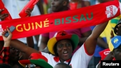 Des supporters bissau-guinéens aux stade de l'amitié de Libreville, Gabon le 14 janvier 2017 