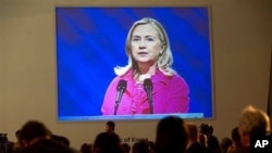 U.S. Secretary of State Hillary Rodham Clinton delivers the keynote address during the Fourth High Level Forum on Aid Effectiveness in Busan, South Korea.