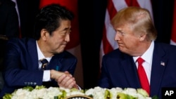 도널드 트럼프 미국 대통령과 아베 신조 일본 총리가 지난해 9월 유엔 총회가 열린 뉴욕에서 회담했다.