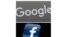 FILE - This combination of file photos shows a Google sign and the Facebook app.