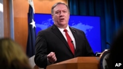 Secretary of State Mike Pompeo answers a question during a news conference, March 26, 2019, at the Department of State in Washington. 