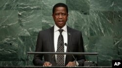 Le président zambien Edgar Lungu lors de la 70e assemble générale des Nations unies à New York, 11 août 2016.