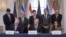 Ambassadors to the U.S. from Israel and Lebanon sign an agreement with State Department Counselor Daniel Holler, Washington, D.C.