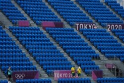 Empty seats are seen at Ariake Urban Sports Park, site of the men's street skateboarding at the 2020 Summer Olympics, in Tokyo, Japan, July 25, 2021.