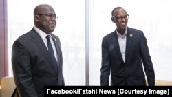 Félix Tshisekedi, président ya RDC (na loboko ya mwasi) na mokokani wa ye ya Rwanda Paul Kagame, na Addis Abeba, Ethiopie, 11 février 2019. (Facebook/Fatshi News)