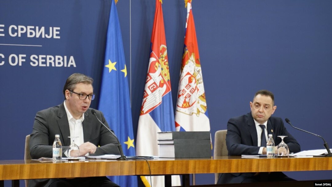 Predsednik Srbije i ministar policije na konferenciji za novinare posle sednice Saveta za nacionalnu bezbednost /Fonet