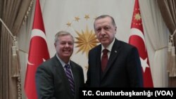 Сенатор-республиканец Линдси Грэм и президент Турции Реджеп Тайип Эрдоган в Анкаре