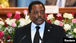 Democratic Republic of Congo's President Joseph Kabila addresses the nation at Palais du Peuple in Kinshasa, Democratic Republic of Congo, April 5, 2017. 