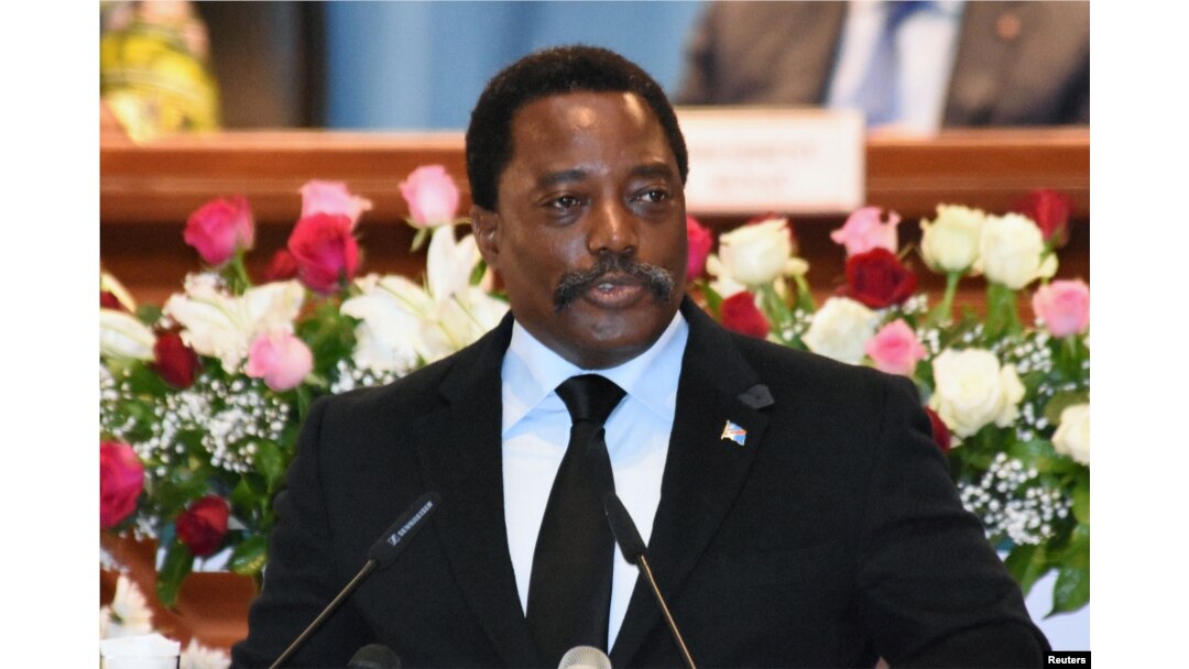 FILE - Democratic Republic of Congo's President Joseph Kabila addresses the nation at Palais du Peuple in Kinshasa, Democratic Republic of Congo, April 5, 2017.