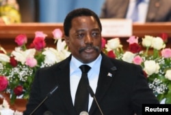 FILE - Democratic Republic of Congo's President Joseph Kabila addresses the nation at Palais du Peuple in Kinshasa, Democratic Republic of Congo, April 5, 2017.