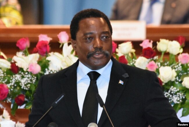 FILE - Democratic Republic of Congo's President Joseph Kabila addresses the nation at Palais du Peuple in Kinshasa, Democratic Republic of Congo, April 5, 2017.