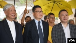 和平佔中三名發起人(左起) 朱耀明、陳健民、戴耀廷。(美國之音特約記者 湯惠芸拍攝 )