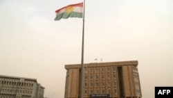 The parliament building of Iraq's Kurdistan region is seen in Irbil, northern Iraq, Oct. 29, 2017. Angry Kurds stormed the building Sunday after Iraqi Kurdish leader Masoud Barzani announced he was stepping down as president of the self-ruled region.