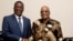 FILE: In this photo supplied by Government Communications and Information Services, (GCIS) former Vice-President of Zimbabwe, Emmerson Mnangagwa, left, shakes hands with South Africa President Jacob Zuma during a short visit, in Pretoria, South Africa.