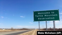 Sign on the Turtle Mountain Reservation, home of the Turtle Mountain Band of Chippewa Indians, in Belcourt, N.D. Native groups complain that national exit polls were not conducted on any tribal lands during Election 2024.