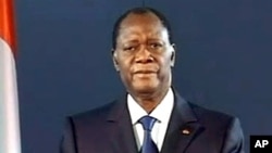 Alassane Ouattara announcing late on April 7, 2011 a blockade around his rival Laurent Gbagbo's residence and calling on his troops to restore order in Abidjan