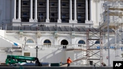 The West Front of the Capitol is seen as work continues on the stand for the inauguration of President-elect Donald Trump in Washington, Dec. 28, 2016. 