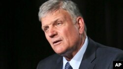 FILE - The Rev. Franklin Graham speaks during an interview in New York, May 1, 2018.