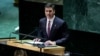 巴拉圭新任总统圣地亚哥·潘尼亚（Santiago Pena）2023年9月19日在第78届联合国大会上发言。（法新社）