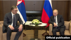 Predsjednik Srbije Aleksandar Vučić na sastanku sa ruskim predsjednikom Vladimirom Putinom
