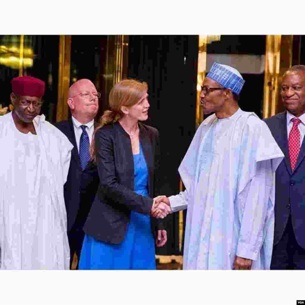 Jakadiyar Amurka a Majalisar &#39;Dinkin Duniya, Samantha Power Tana Gaisawa Da Shugaba Muhammadu Buhari.