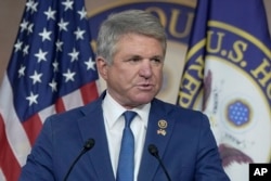 FILE - Representative Michael McCaul speaks with reporters at the Capitol in Washington, Nov. 14, 2023.