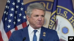 Rep. Michael McCaul of Texas meets with reporters at the Capitol in Washington on Nov. 14, 2023. 