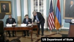 Armenian Foreign Minister Ararat Mirzoyan and U.S. Secretary of State Antony Blinken sign a strategic partnership agreement.