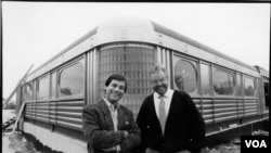 Founders Chef Ype Von Hengst (right) and Robert Giaimo during construction of the first Silver Diner in 1989. (Courtesy of Silver Diner)