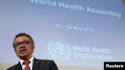 Director General of the World Health Organization (WHO) Tedros Adhanom Ghebreyesus attends the 72nd World Health Assembly in Geneva, Switzerland, May 20, 2019. 