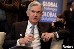 FILE - Federal Reserve Chairman Jerome Powell attends IMFC plenary during the IMF/World Bank spring meeting in Washington, April 21, 2018.