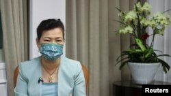 台灣經濟部長王美花在台北接受路透社採訪。 （2021年9月30日）