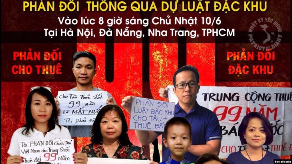 HÃ¬nh áº£nh kÃªu gá»i biá»ƒu tÃ¬nh pháº£n Ä‘á»‘i Dá»± luáº­t Äáº·c khu ngÃ y 10/6/2018 cá»§a NhÃ³m Nháº­t kÃ½ YÃªu nÆ°á»›c. Facebook Nháº­t kÃ½ YÃªu nÆ°á»›c.