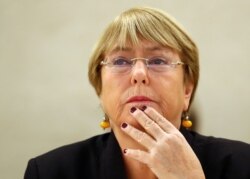 FILE - U.N. High Commissioner for Human Rights Michelle Bachelet attends a session of the Human Rights Council at the United Nations in Geneva, Switzerland, Sept. 9, 2019.