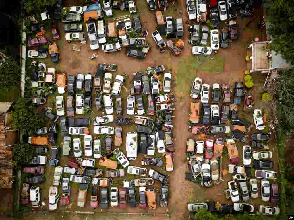 A view from above of a car scrapyard in Lambare, Paraguay, Oct. 24, 2018.