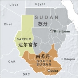 苏丹、南苏丹和达尔富尔的地理位置示意图