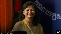 FILE - Mu Sochua, a member of the opposition Sam Rainsy Party, says Cambodian women, regardless of political affiliation, often decide not to stand for office because they are not sure of their ability.