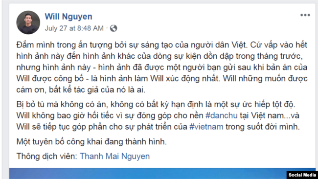 Trang Facebook gốc của Will Nguyễn, 30/7/2018.