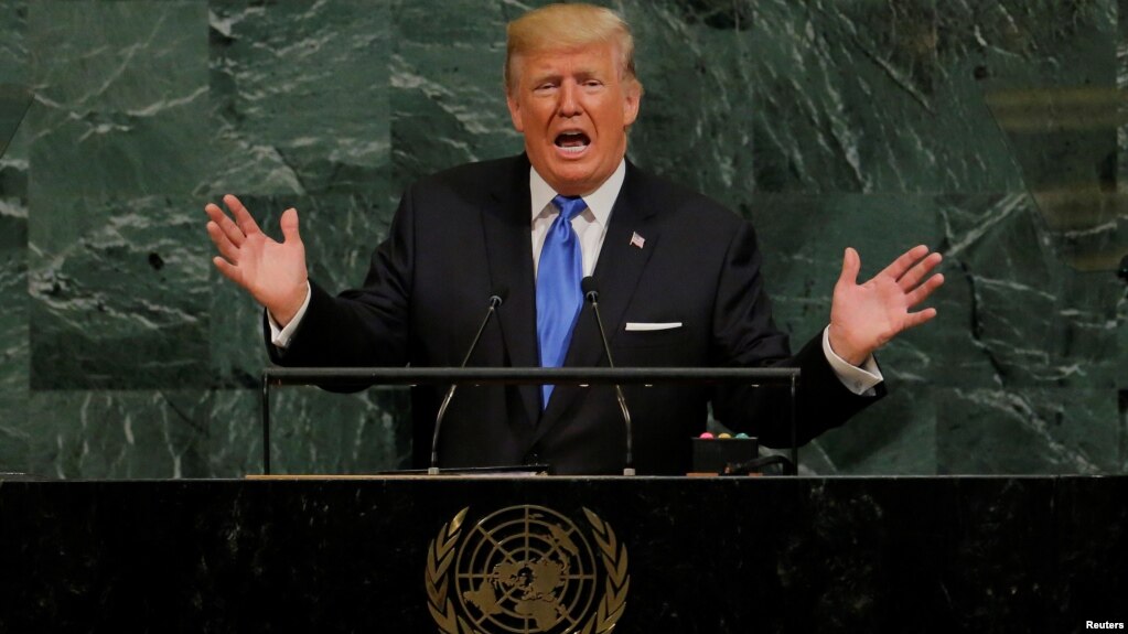Tổng thống Mỹ Donald Trump phát biểu tại Đại hội đồng Liên Hiệp Quốc hôm 20/9.