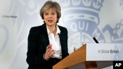 La primera ministra británica, Theresa May, habló sobre el Brexit en Lancaster House en Londres, el martes, 17 de enero, de 2017.