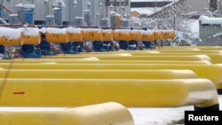 FILE - Pipes are seen at a gas compressor station in the village of Boyarka, outside Kiev, Ukraine.