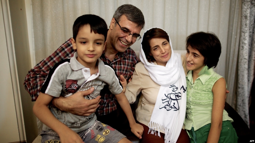 FILE - Reza Khandan, left, and his wife, Nasrin Sotoudeh, one of Iran’s most prominent human rights lawyers, in Tehran, Sept. 18, 2013.
