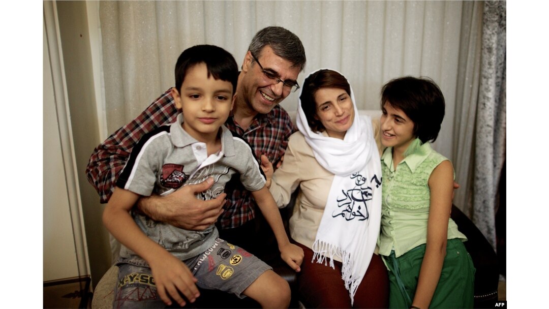 FILE - Reza Khandan, left, and his wife, Nasrin Sotoudeh, one of Iran’s most prominent human rights lawyers, are seen in Tehran, Sept. 18, 2013.