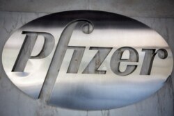 Logo Pfizer di gedung mereka di wilayah Manhattan, New York, 29 Oktober 2015. (REUTERS/Carlo Allegri)