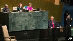 President Donald Trump addresses the 73rd session of the United Nations General Assembly, Tuesday, Sept. 25, 2018 at U.N. headquarters.