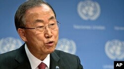U.N. Secretary General Ban Ki-moon holds a news conference on Syria at the United Nations headquarters on Tuesday, Sept. 3, 2013. 