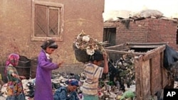 Residents of the Cairo settlement of Manshiet Nasser collect garbage in the streets of the neighborhood. The settlement, populated by Egyptian Christians, is where Cairo, Africa's biggest city, dumps its garbage. Residents then sort it out. They are known