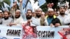 Supporters of Muslim Student Organization chant slogans during a protest after the Supreme Court overturned the conviction of a Christian woman sentenced to death for blasphemy against Islam, in Islamabad, Pakistan, Nov. 2, 2018. 