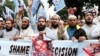 FILE - Members and supporters of the Muslim Student Organization (MSO) chant slogans during a protest after the Supreme Court overturned the conviction of a Christian woman sentenced to death for blasphemy against Islam, in Islamabad, Pakistan, Nov. 2, 2018. 