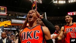 Russell Westbrook, Denver, Colorado, Etats-Unis, le 9 avril 2017.